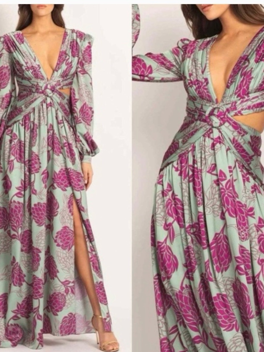 PatBO Mint Maxi Dress with Fuchsia Floral Print